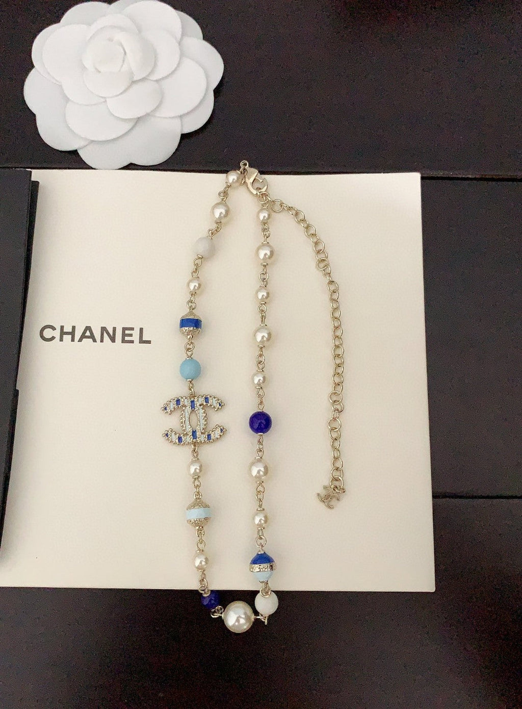 18K CC Blue & White Pearls Necklace