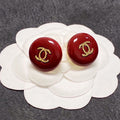 18K CC Wine Red Round Earrings