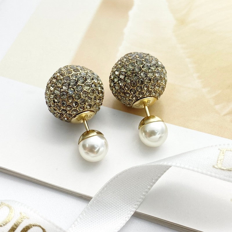 18K CD Diamond & Pearl Gold Earrings