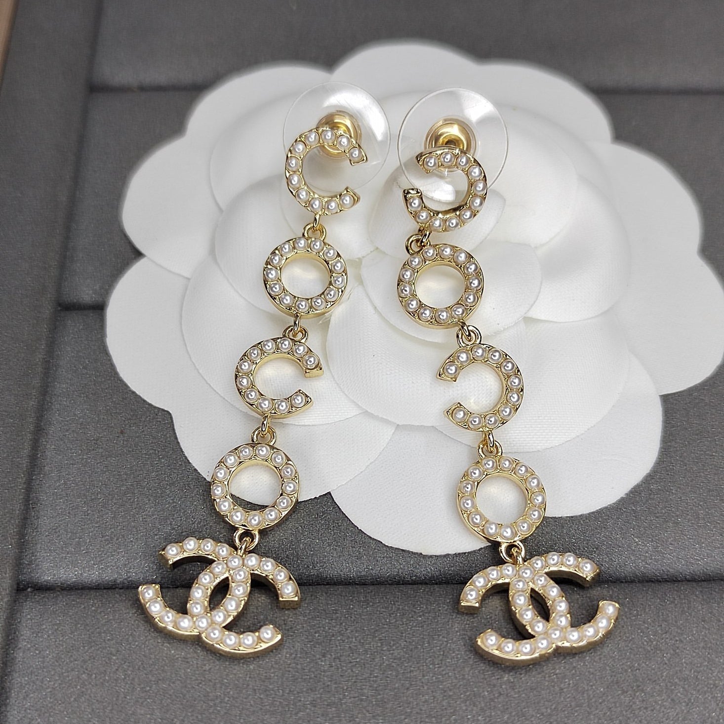18K CC Pearl Pendant Earrings