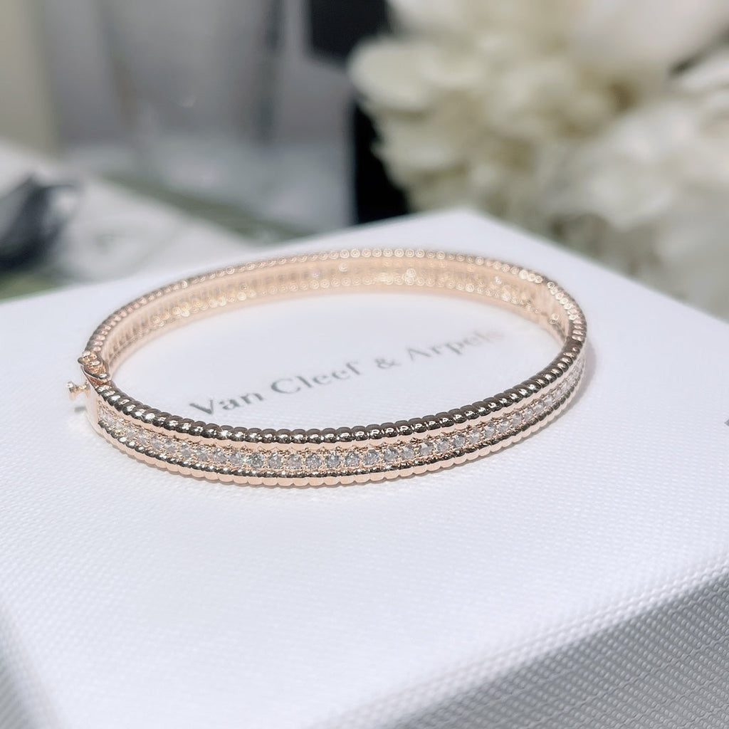 18K Rose Gold Perlée Diamonds One Row Bracelet
