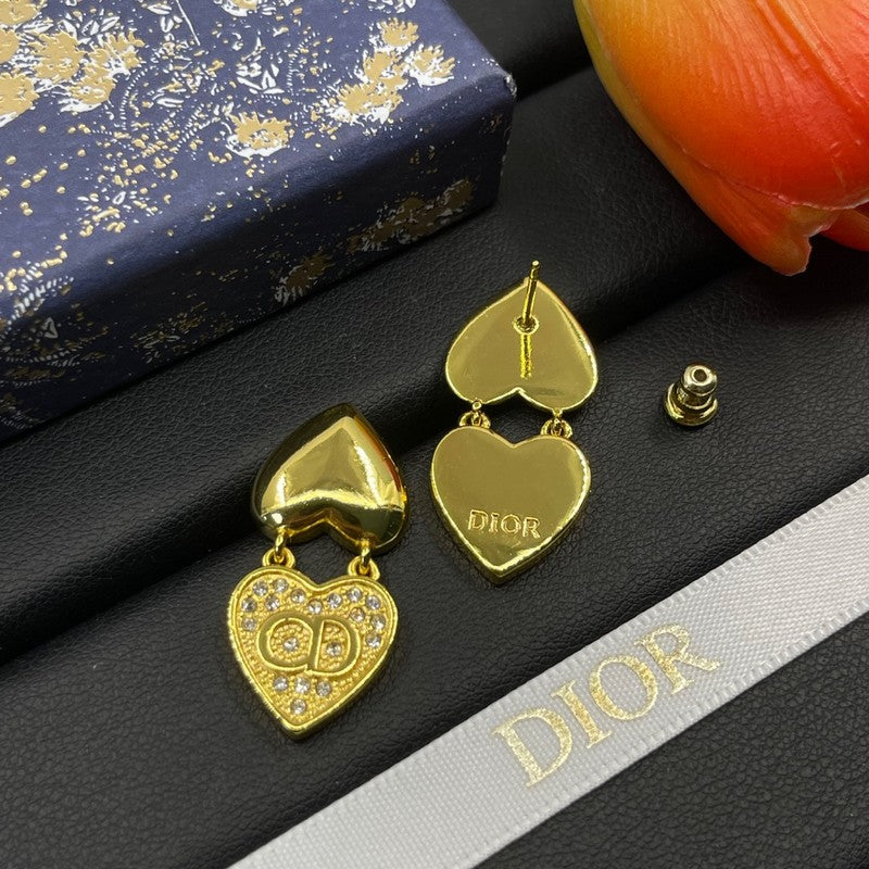 18K CD Double Heart Diamond Earrings