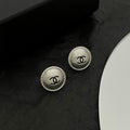 18K CC White Gold Round Earrings