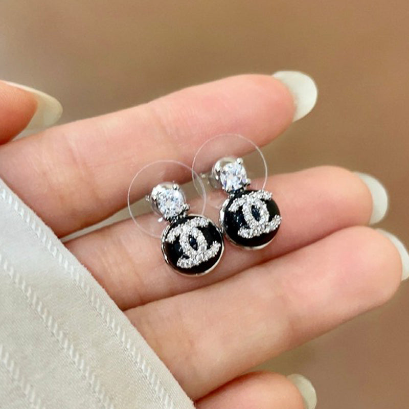 18K CC Black Diamond Earrings