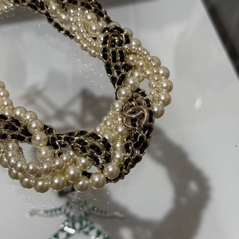 18K CC Pearls Choker Gold Necklace