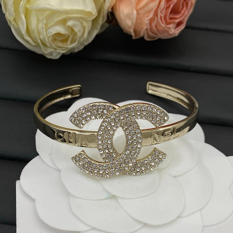 18K CC Big Diamond Open Cuff Bracelet