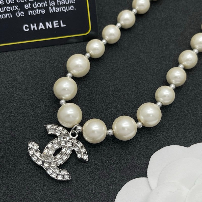 18K CC Pearl Diamond Logo Necklace
