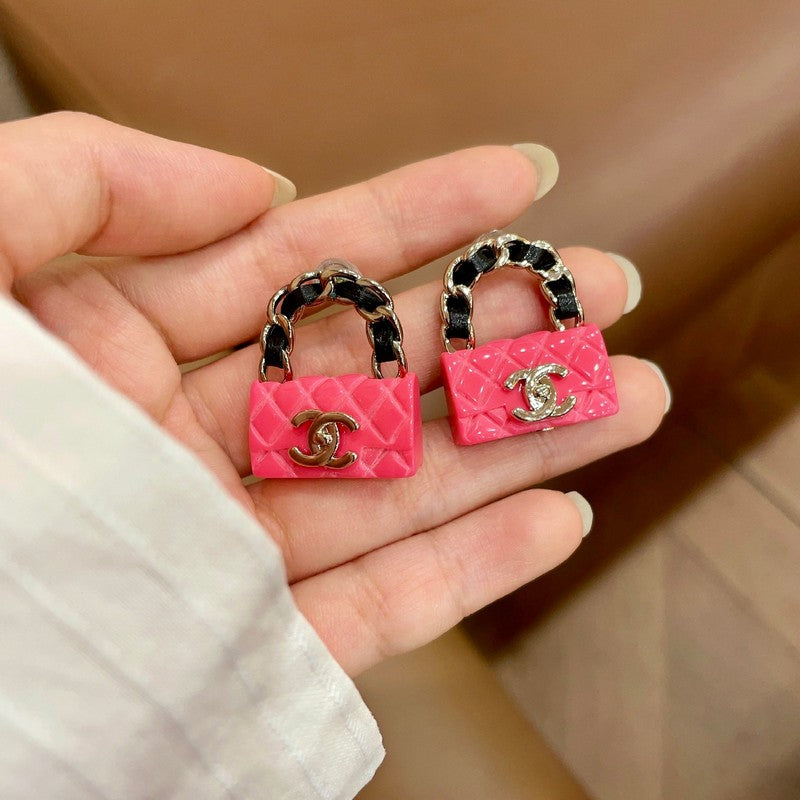 18K CC Color Bag Gold Earrings