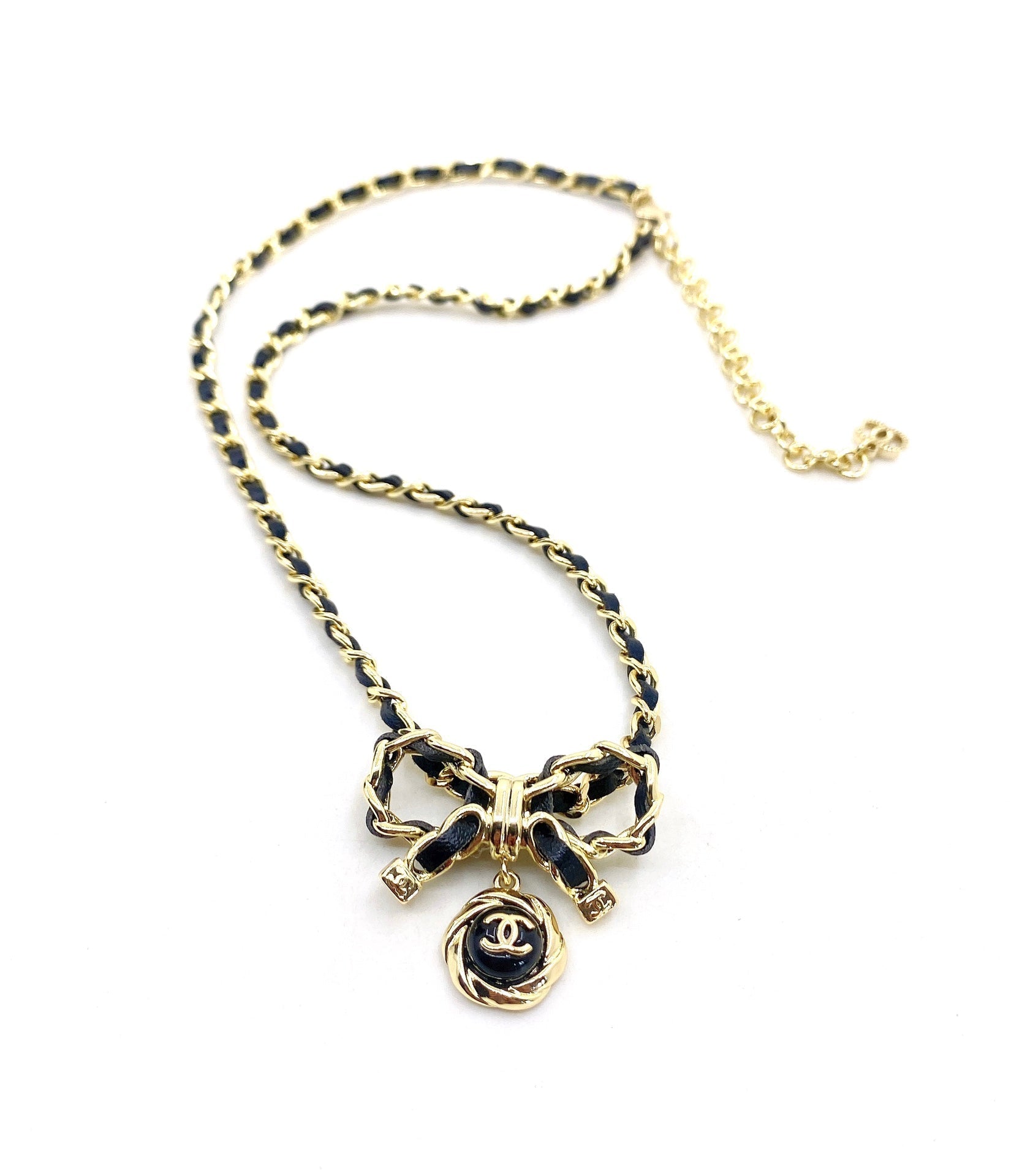 18K CC Rhinestone Bow Tie Necklace