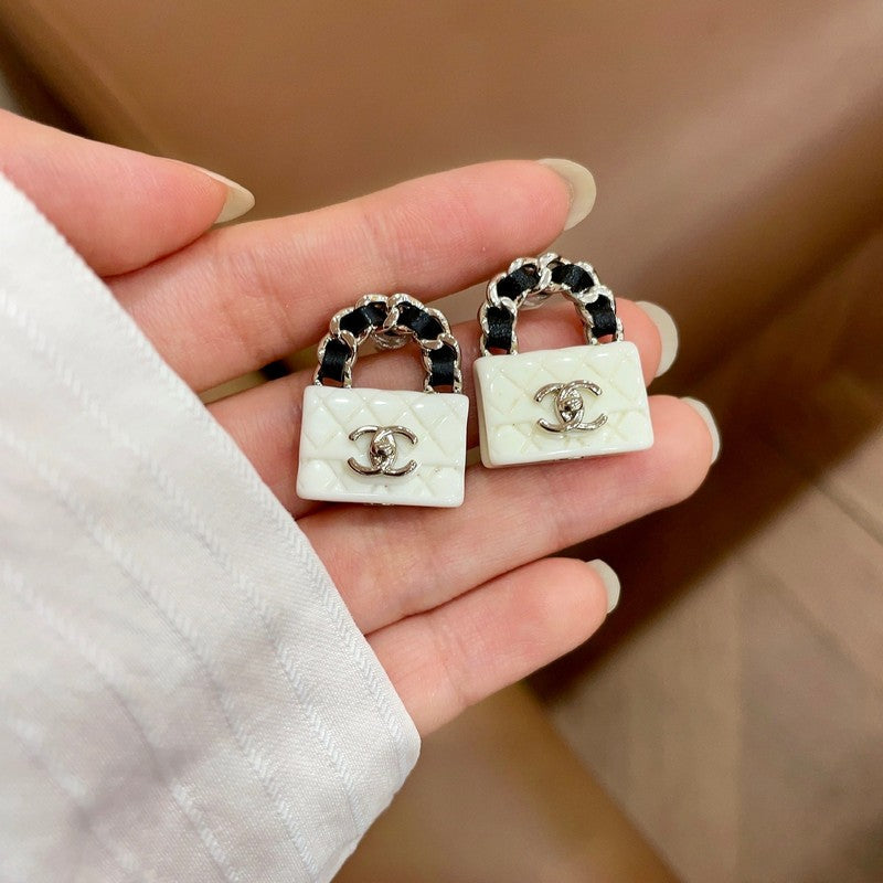 18K CC Color Bag Gold Earrings