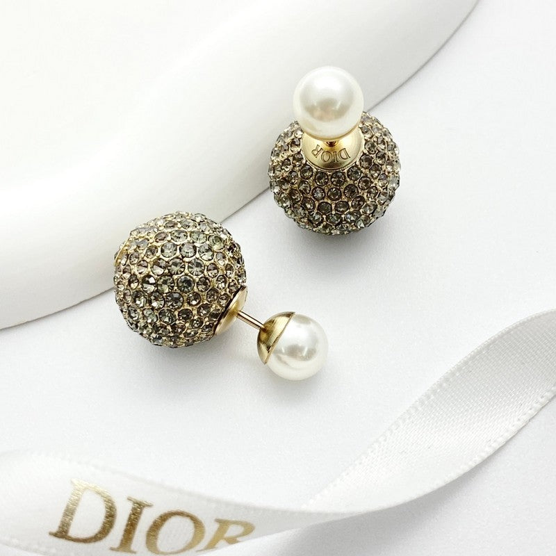 18K CD Diamond & Pearl Gold Earrings