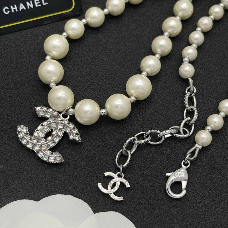 18K CC Pearl Diamond Logo Necklace
