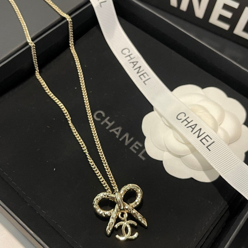 18K CC Gold Bow Tie Necklace