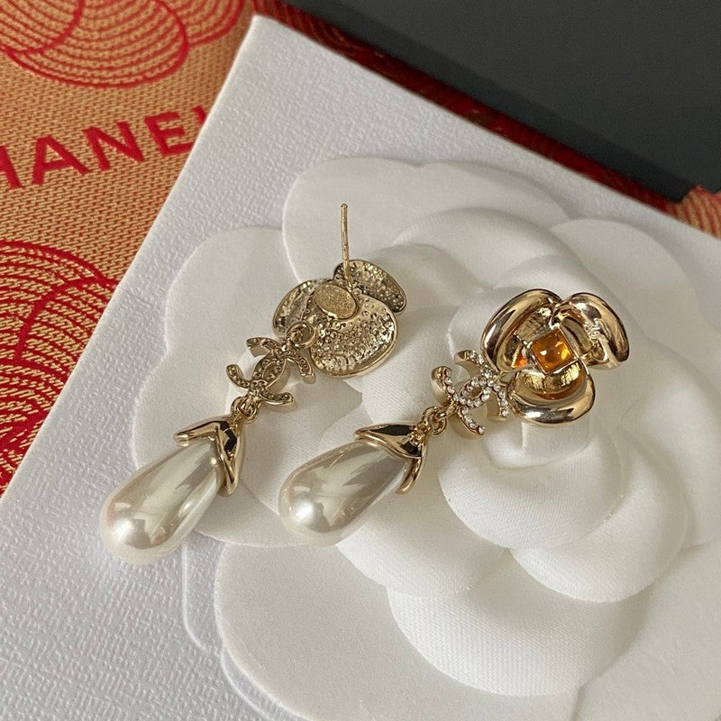18K CC Camellia Red Crystal Earrings