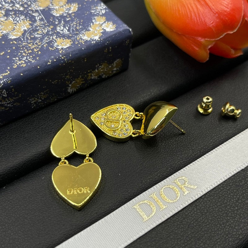 18K CD Double Heart Diamond Earrings