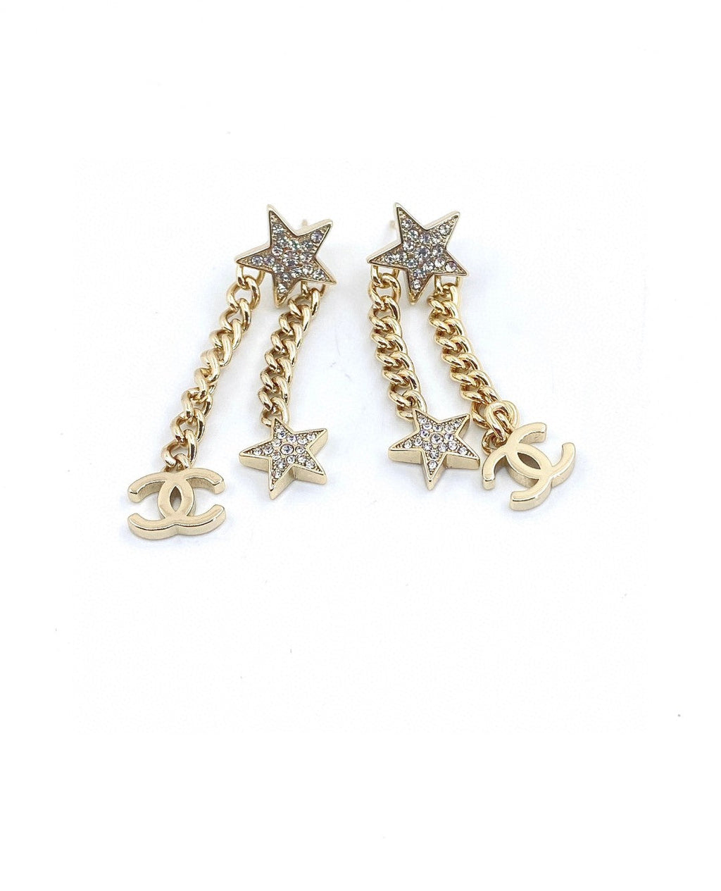 18K CC Star Diamonds Long Earrings