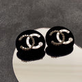 18K CC Black Resin Crystals Earrings