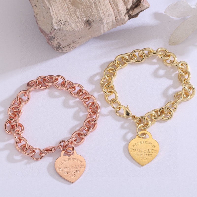 18K T Heart Tag Gold Bracelet