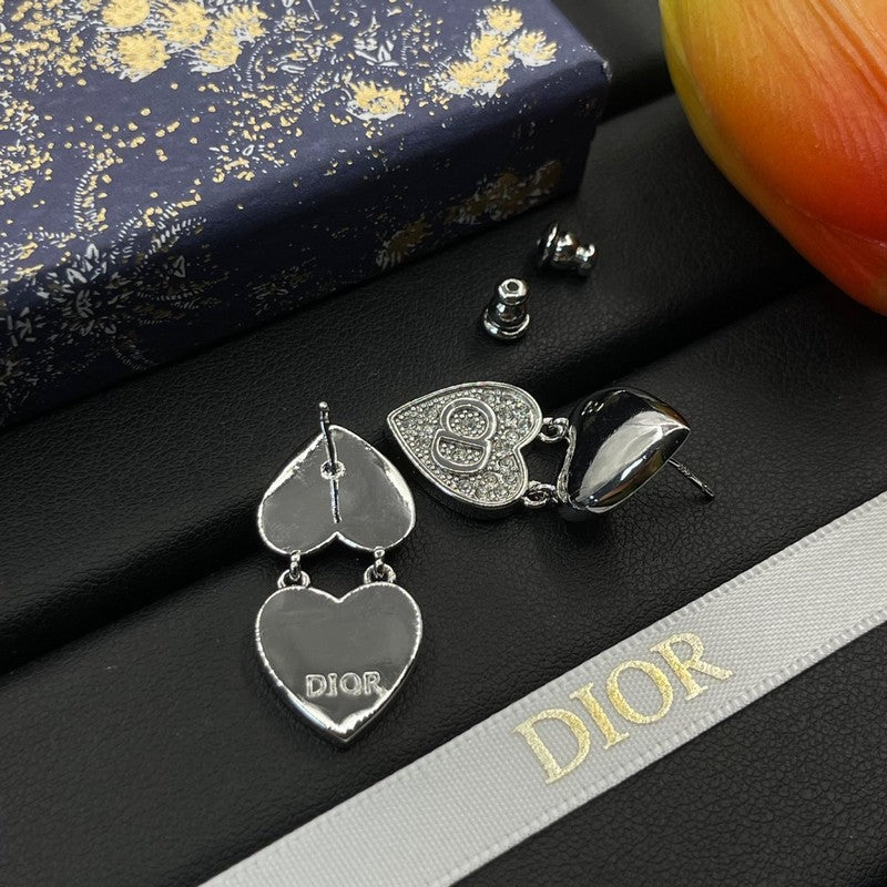 18K CD Double Heart Diamond Earrings