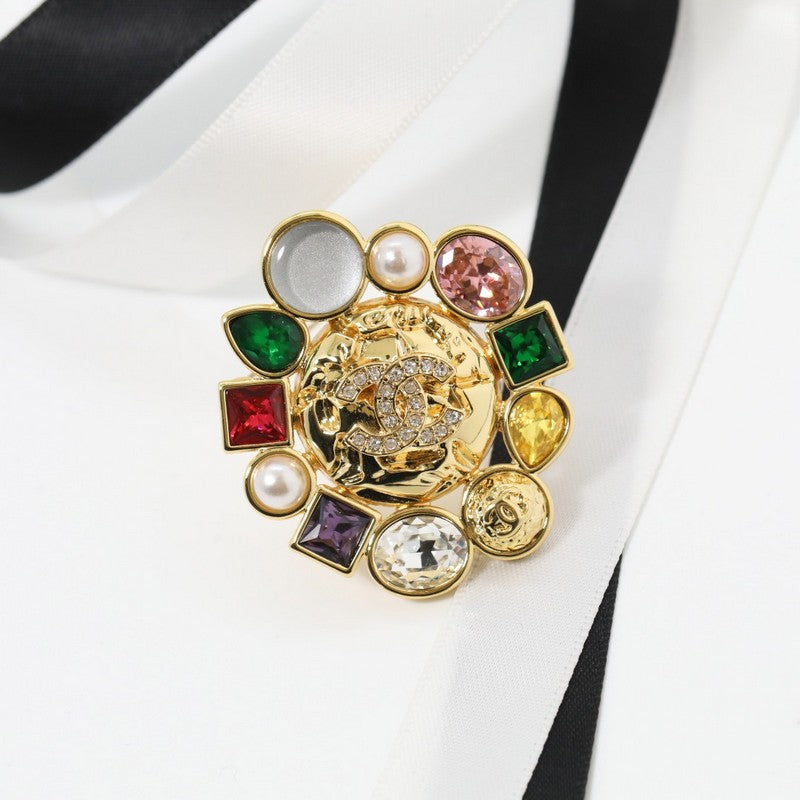 18K CC Color Crystal Flower Brooch