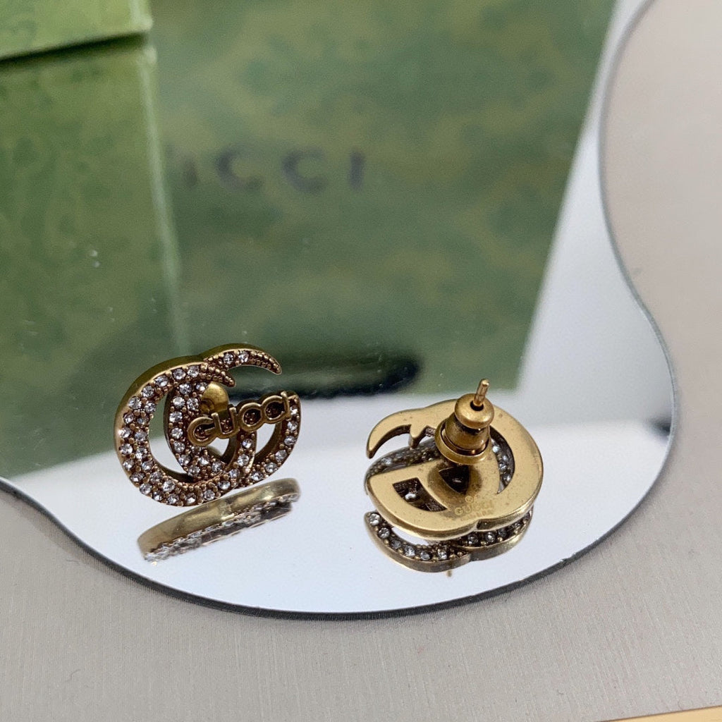 18K GG Logo Diamonds Earrings
