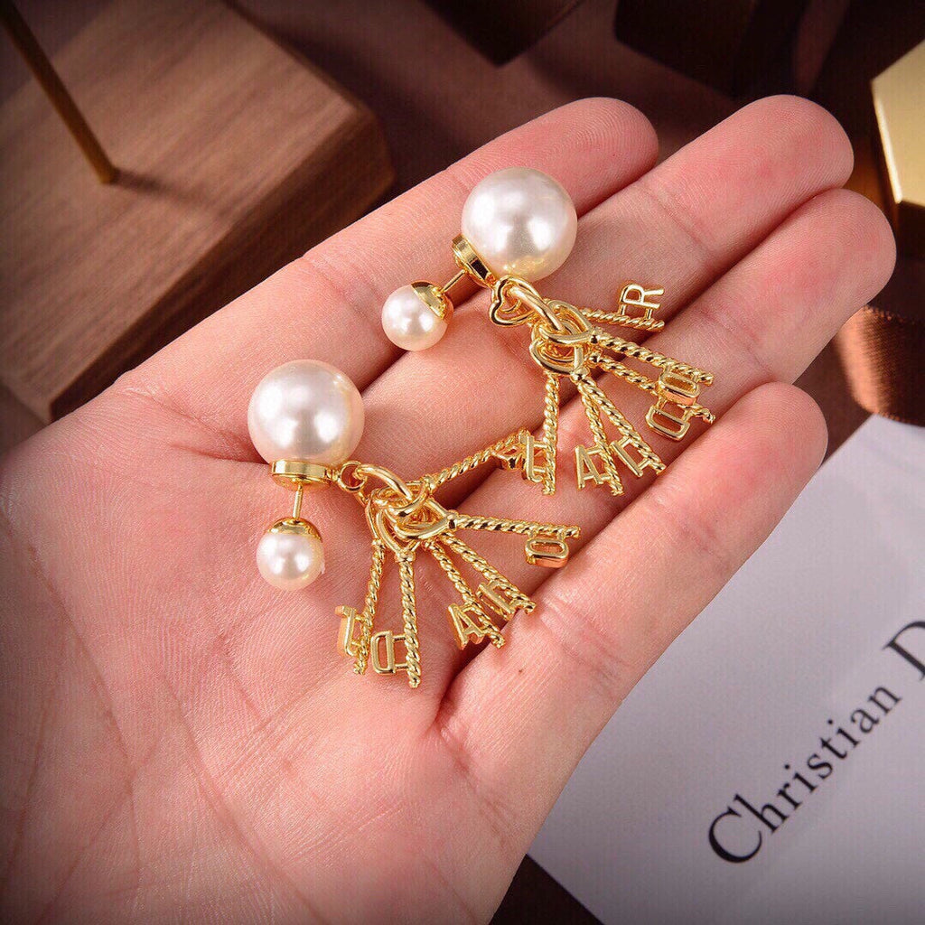 18K CD Tassel Pearls Earrings