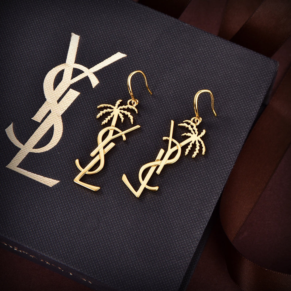 18K Saint Monogram Palmier Statement Earrings