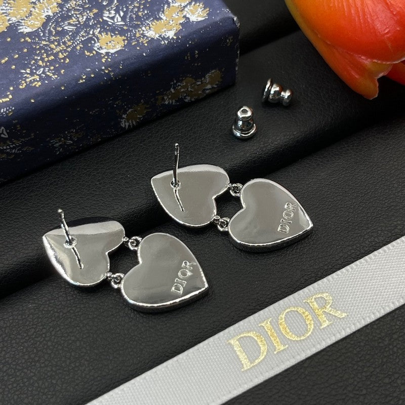 18K CD Double Heart Diamond Earrings