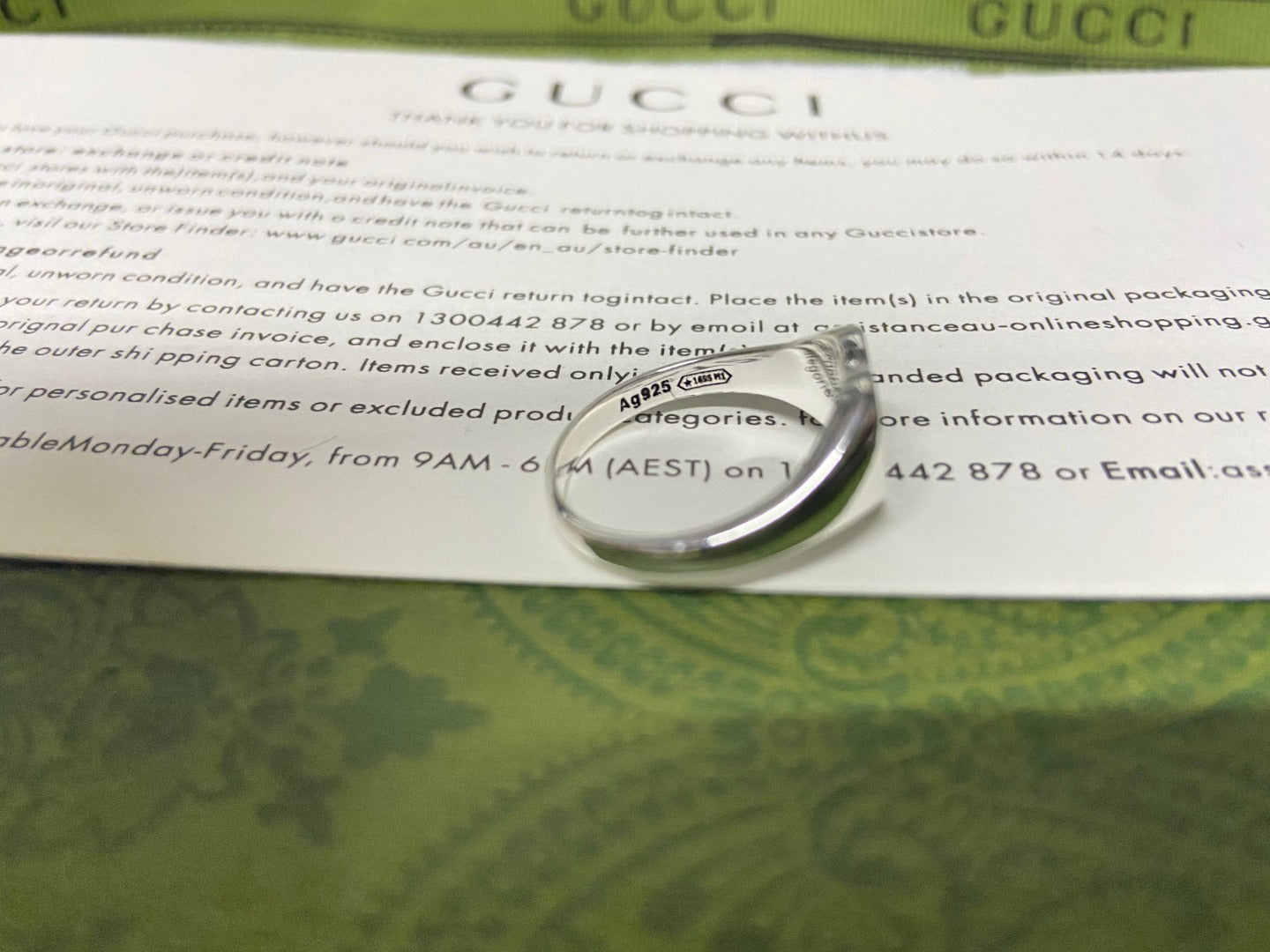 Double G Interlocking G Blue Enamel Heart Ring