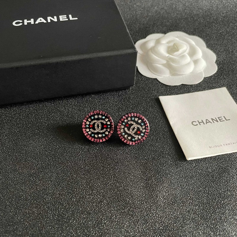 18K CC Red & Blue Crystal Round Earrings