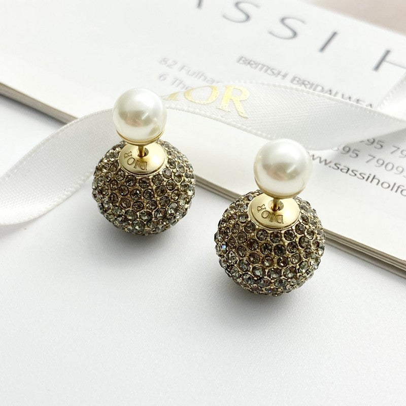 18K CD Diamond & Pearl Gold Earrings