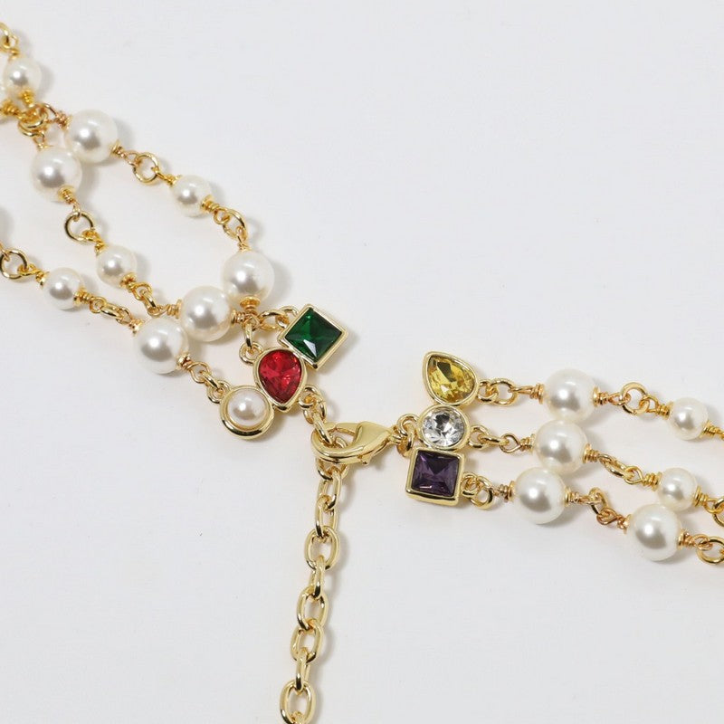 18K CC Color Crystal Long Pearl Necklace