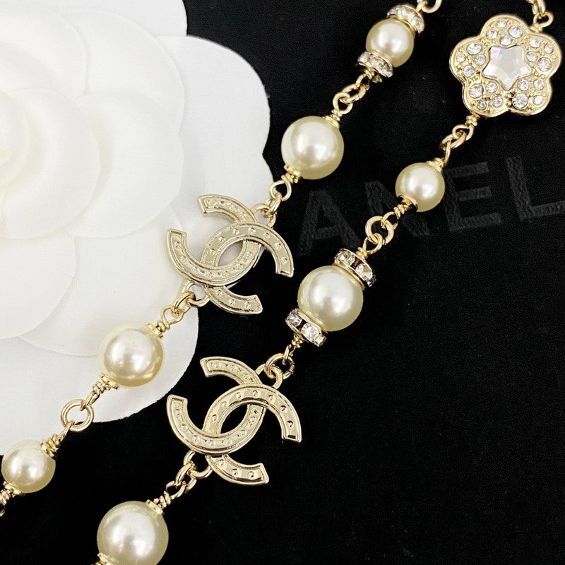 18K CC Long Diamond & Pearl Necklace