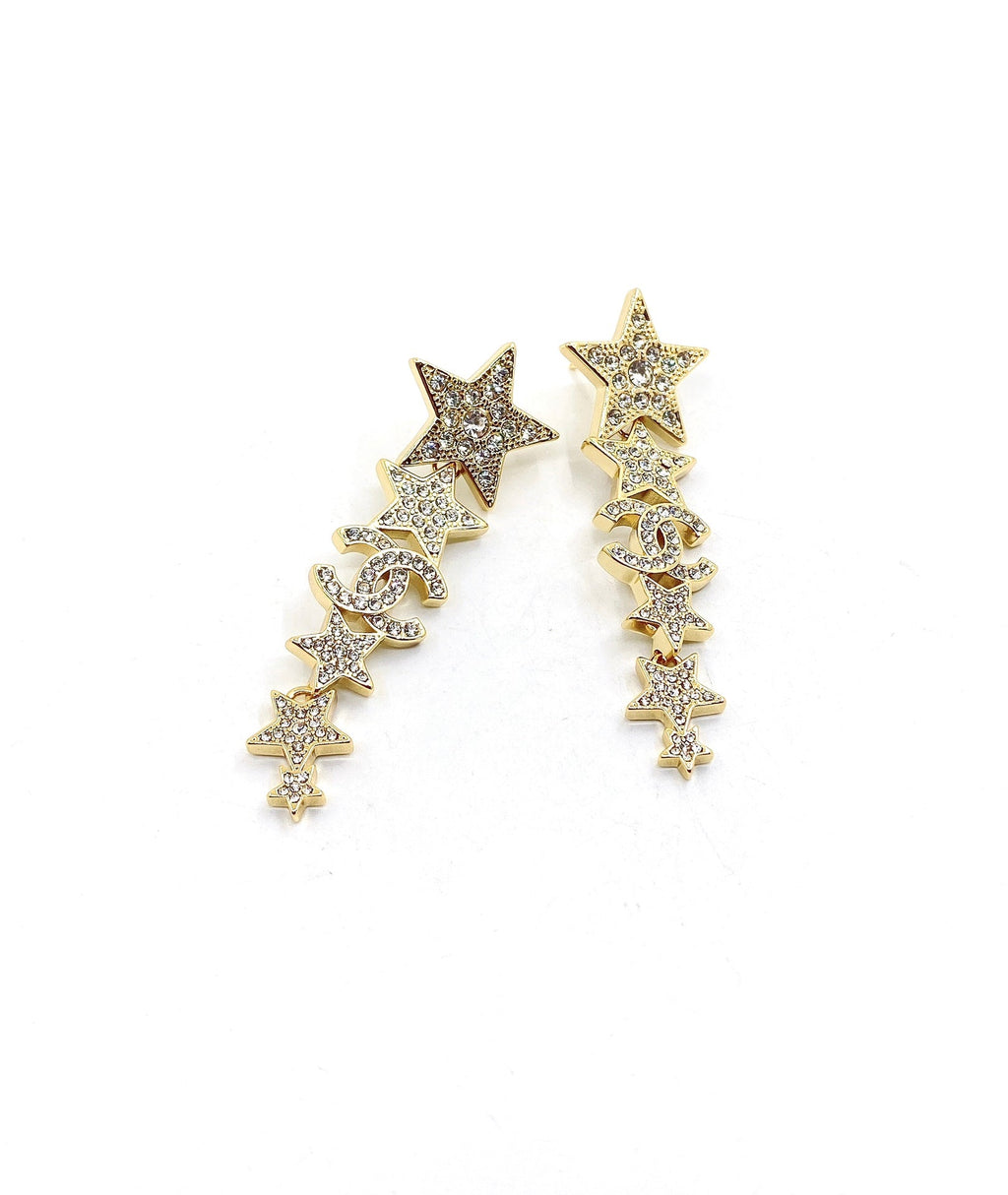 18K CC Star Diamonds Long Earrings