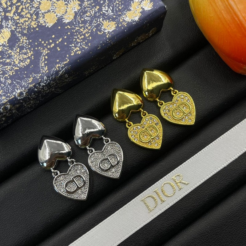 18K CD Double Heart Diamond Earrings