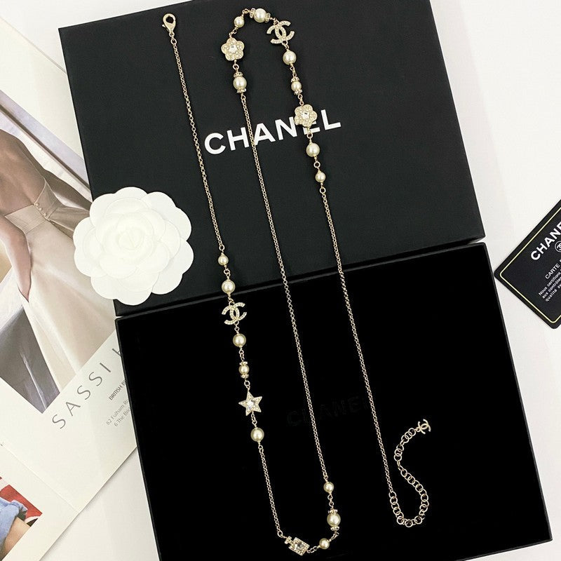 18K CC Long Diamond & Pearl Necklace
