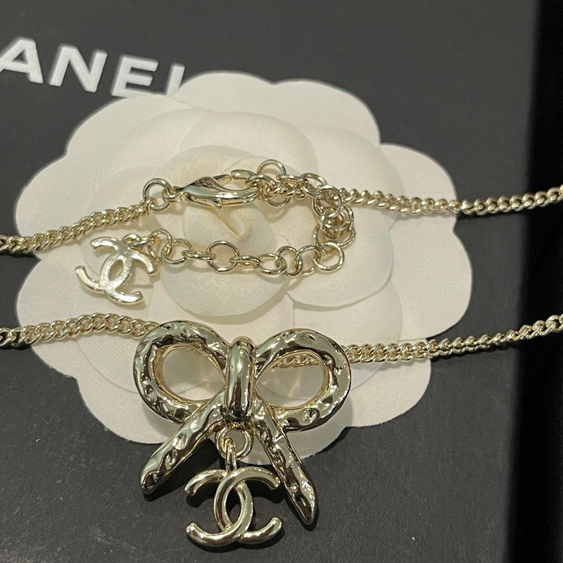 18K CC Gold Bow Tie Necklace