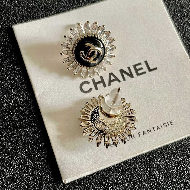 18K CC Vintage Black Diamond Earrings