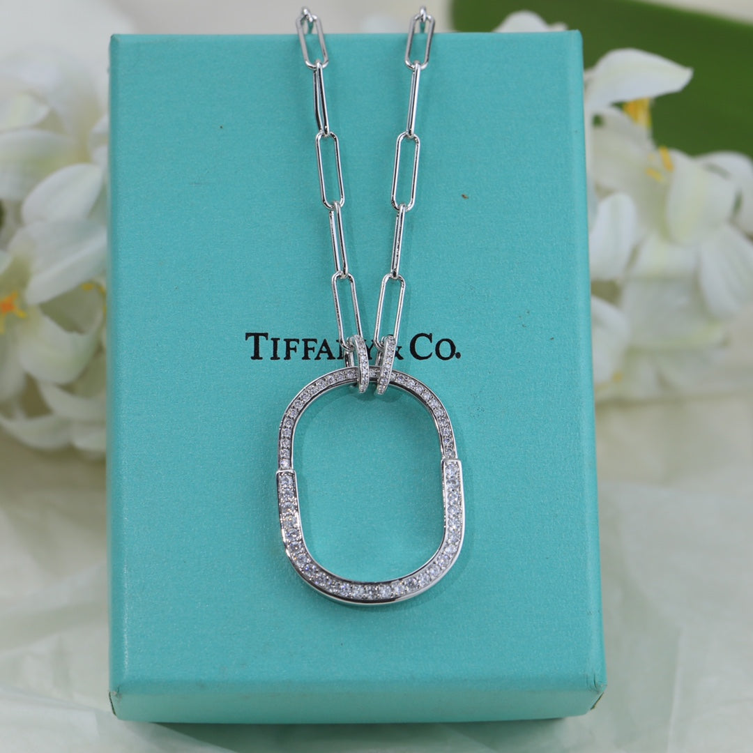 18K T Lock Pendant Pave Diamonds Necklace