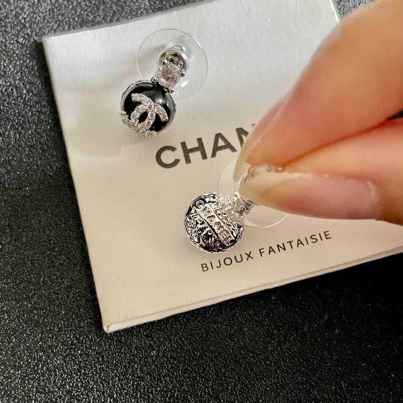 18K CC Black Diamond Earrings