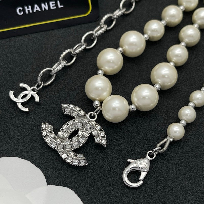 18K CC Pearl Diamond Logo Necklace