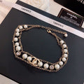 18K CC Pearl Choker Chain Necklace