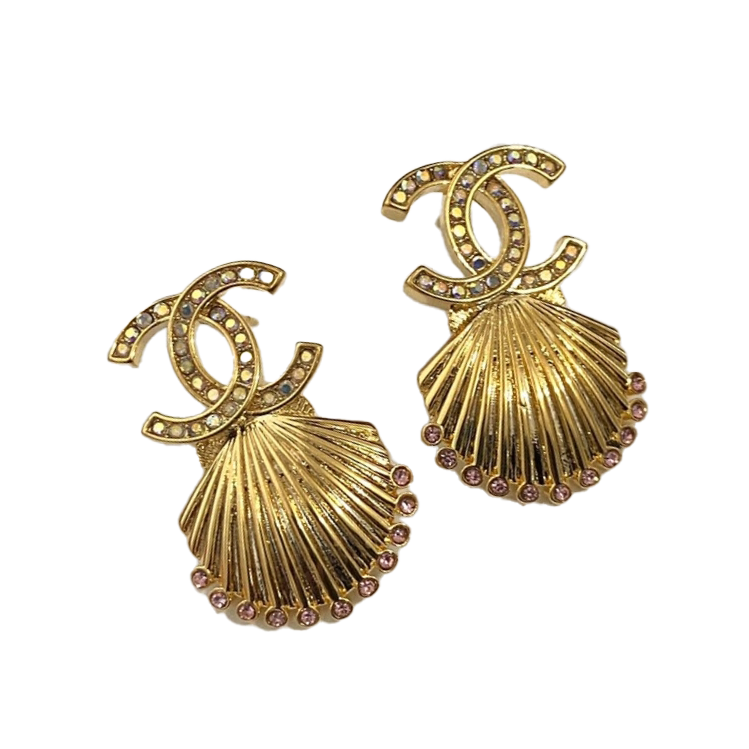 18K CC Shell Pendant Earrings