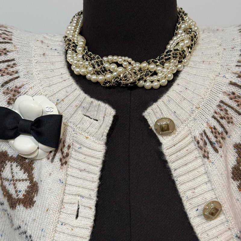 18K CC Pearls Choker Gold Necklace