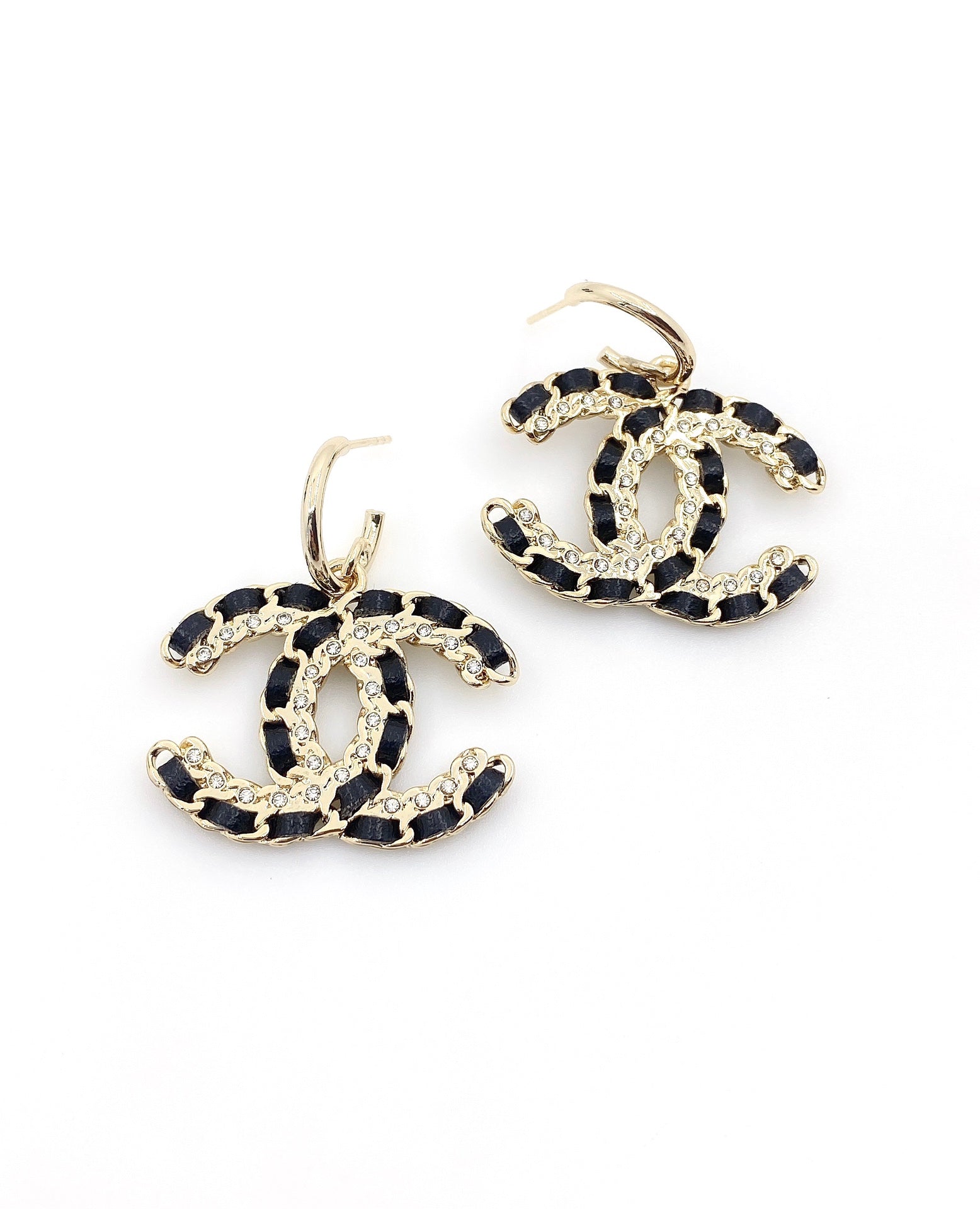 18K CC Pendant Leather Earrings