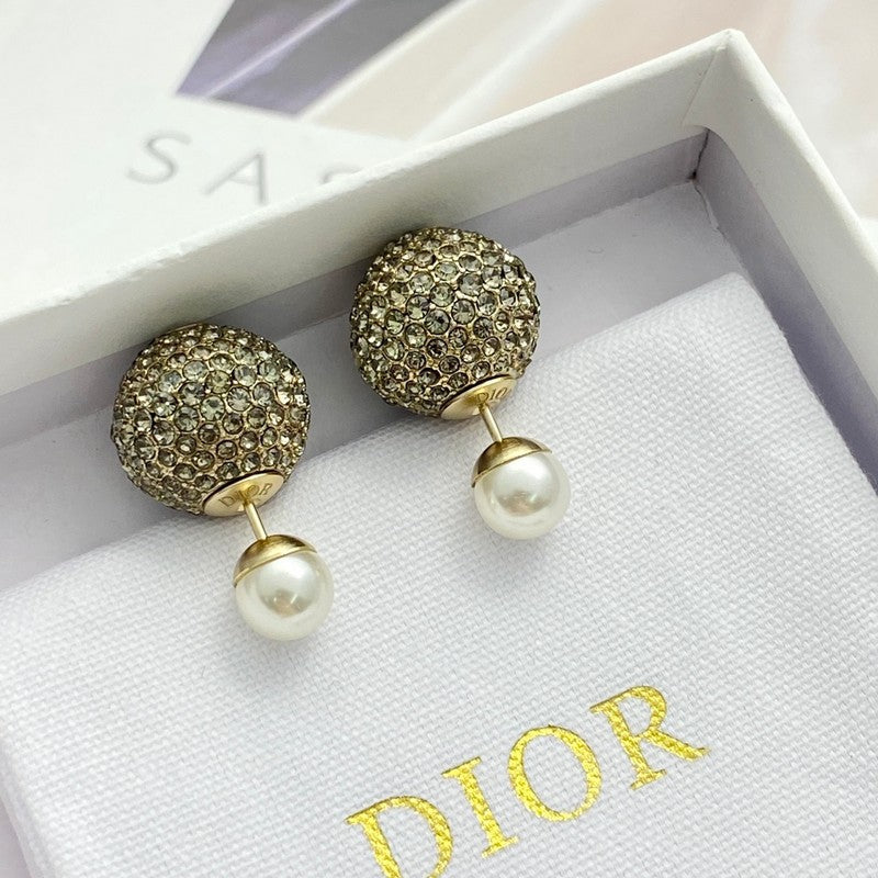 18K CD Diamond & Pearl Gold Earrings