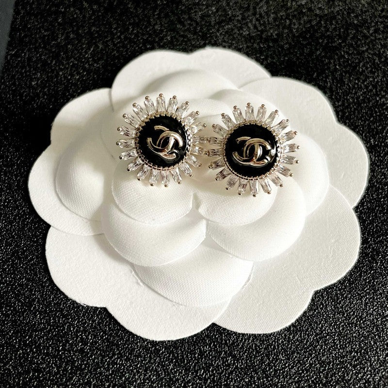 18K CC Vintage Black Diamond Earrings