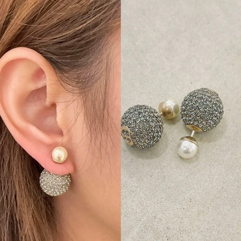 18K CD Diamond & Pearl Gold Earrings