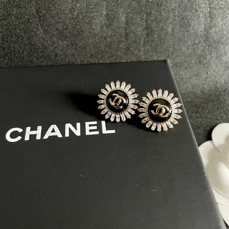 18K CC Vintage Black Diamond Earrings