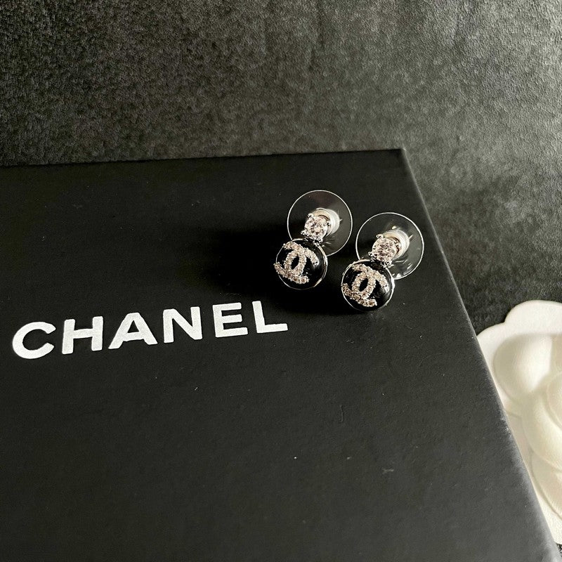 18K CC Black Diamond Earrings